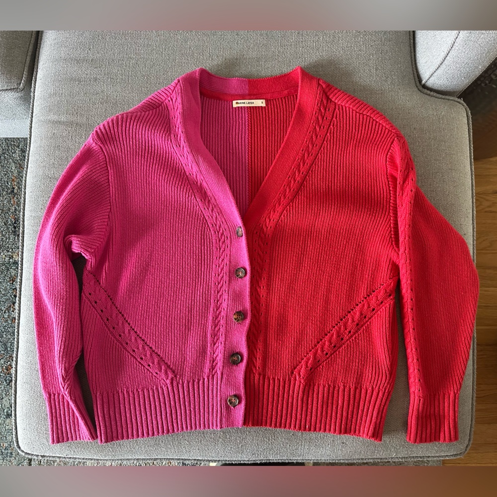 Marine layer split color cardigan (pink/red)